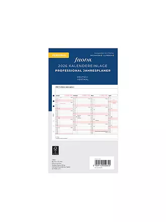 FILOFAX | Kalendereinlage Jahresplaner Deutsch Personal 2026 | 